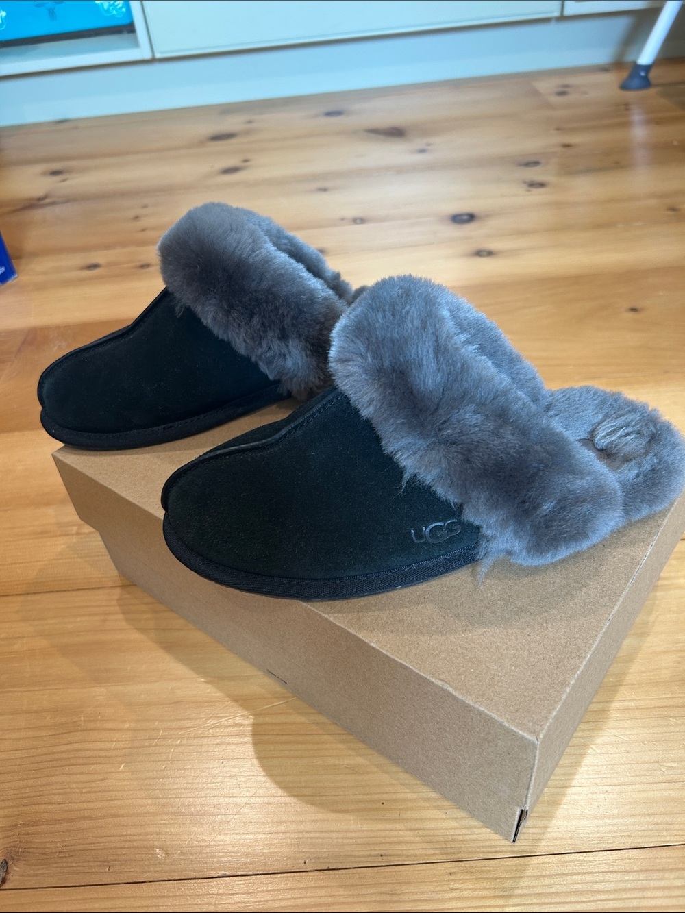 UGG Scuffette 2
Black suede with coal grey shearling